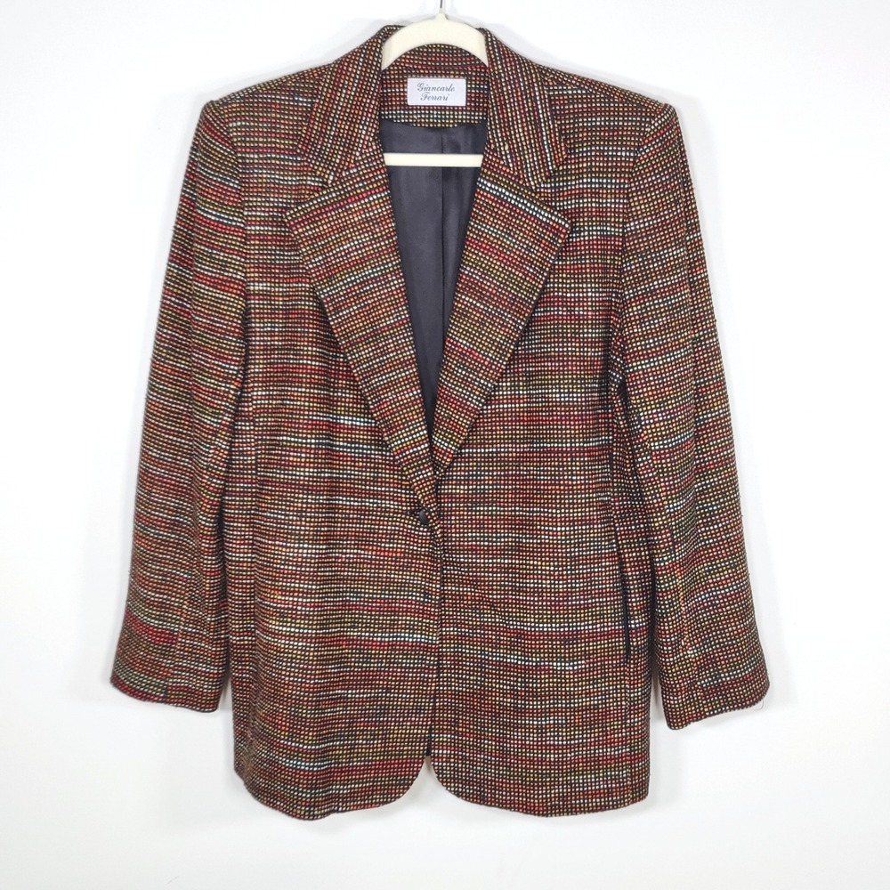 Vintage Giancarlo Ferrari 100% Silk Tweed Blazer S Multicolor 90s Art Teacher